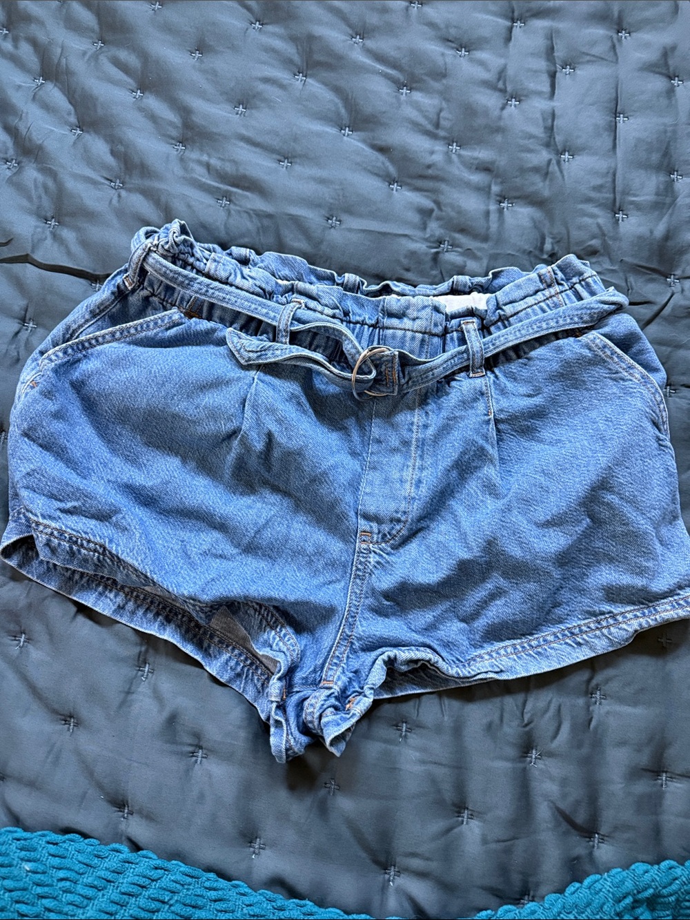 Pilcro Light Blue Paperbag Denim Shorts with Tie Belt
